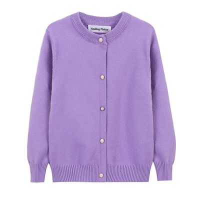 SMILING PINKER Girls Cardigan Sweater School Uniforms Button Long Sleeve Knit Tops (Purple, 11-12 Years)