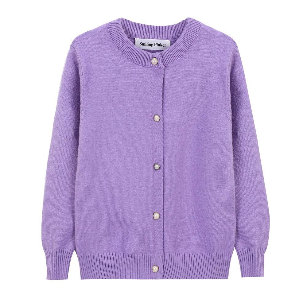 SMILING PINKER Girls Cardigan Sweater School Uniforms Button Long Sleeve Knit Tops (Purple, 11-12 Years)