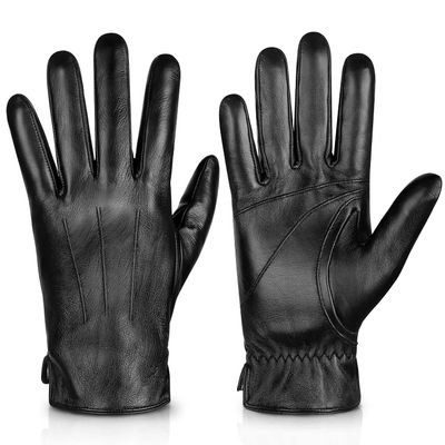 Alepo Genuine Sheepskin Leather Gloves For Men, Winter Warm Touchscreen Texting Cashmere Lined Driving Motorcycle Gloves (Black-XXL)