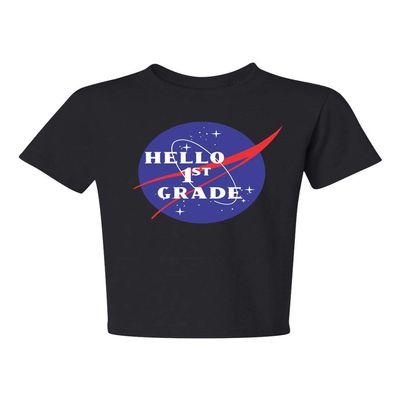 ALLNTRENDS Kids Youth T Shirt Hello 1st Grade Back to School Tee Cool Space (L, Black)