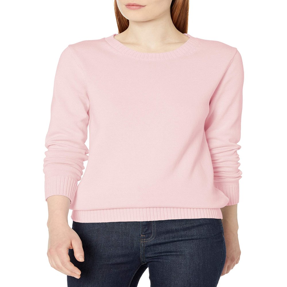 Amazon Essentials Women's Crewneck Sweater, 100% Cotton, Light Pink, XX-Large, Plus Size Available