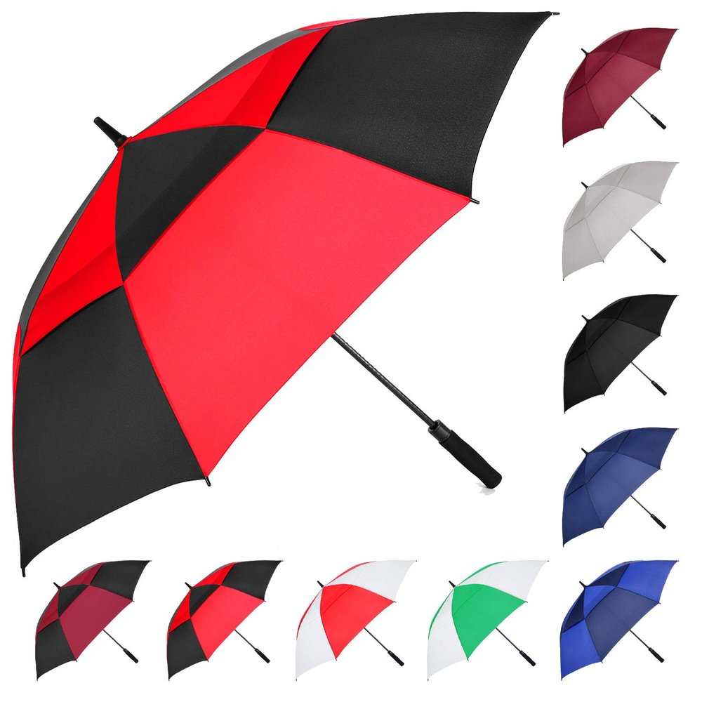MRTLLOA Automatic Open Golf Umbrella, Extra-Large Oversized Double Canopy Vented Windproof Waterproof Stick Rain Golf Umbrellas for Men and Women(Red Black/62 in)