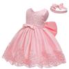 Baby Girls Pageant Lace Dresses Toddler Birthday Party Embroidery Easter Dress with Headwear (Pink02,3M) view 1