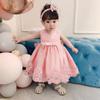 Baby Girls Pageant Lace Dresses Toddler Birthday Party Embroidery Easter Dress with Headwear (Pink02,3M) view 2