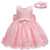 Baby Girls Pageant Lace Dresses Toddler Birthday Party Embroidery Easter Dress with Headwear (Pink02,3M) view 4