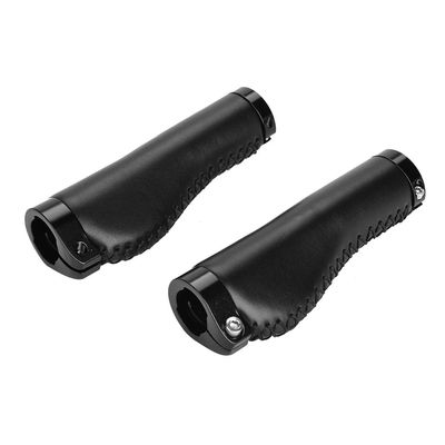 1 Pair PU Leather Handlebar Grips Lockable Handle Grips Cycling Accessory for Mountain Folding (Black)