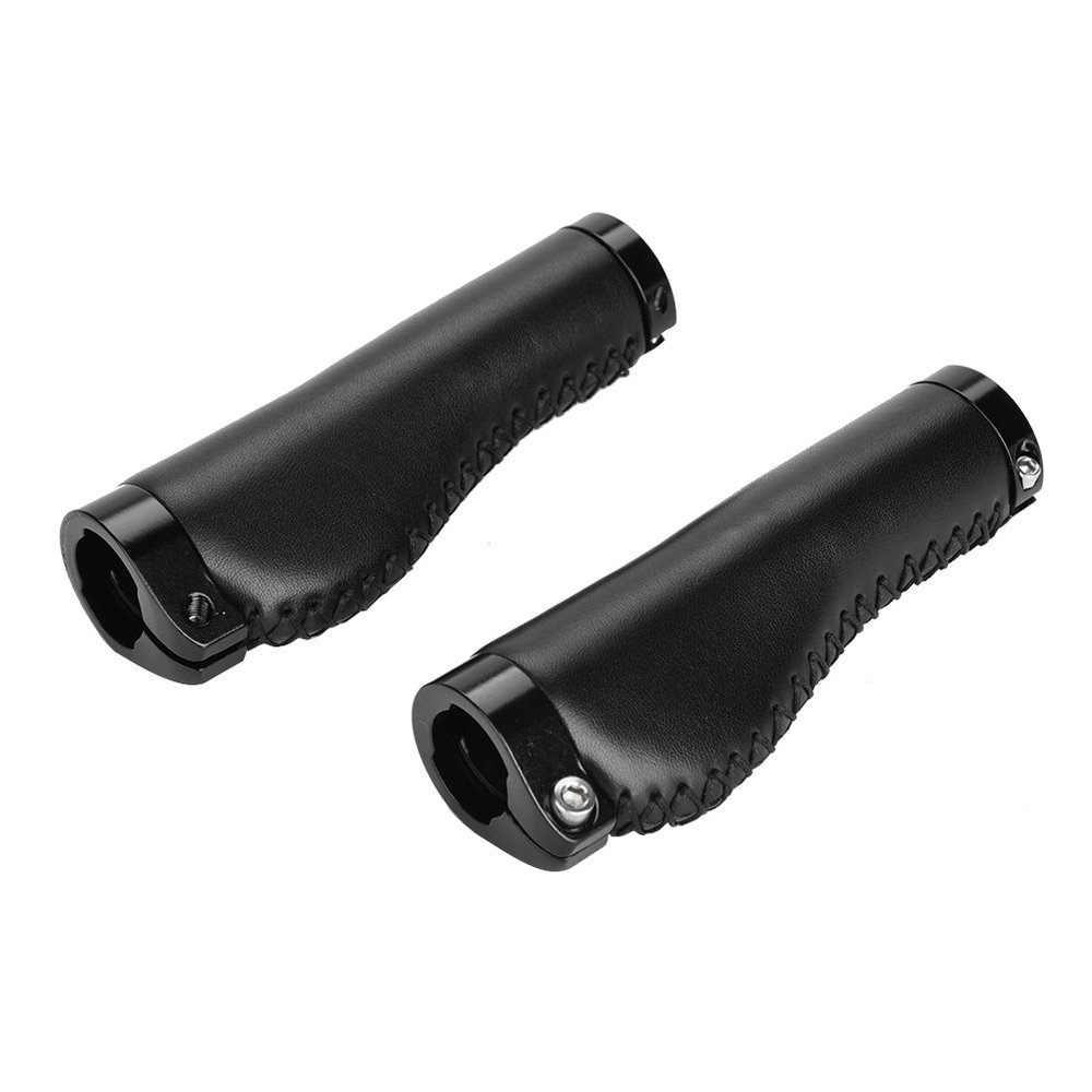 1 Pair PU Leather Handlebar Grips Lockable Handle Grips Cycling Accessory for Mountain Folding (Black)