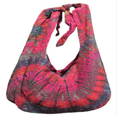 Full Funk Colorful Tie Dye Cotton Yaam Large Monk or Messenger Shoulder Bag, Medium, Dark Red Tone