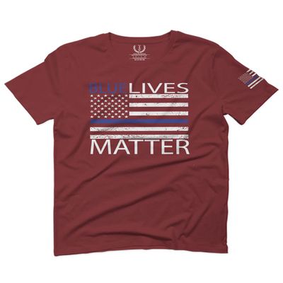0181. Blue Lives Matter American Flag Thin Blue Line USA Police Support Patriotic Style for Men T Shirt (Maroon, Medium)