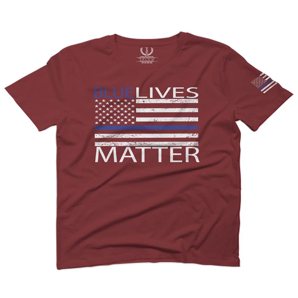 0181. Blue Lives Matter American Flag Thin Blue Line USA Police Support Patriotic Style for Men T Shirt (Maroon, Medium)
