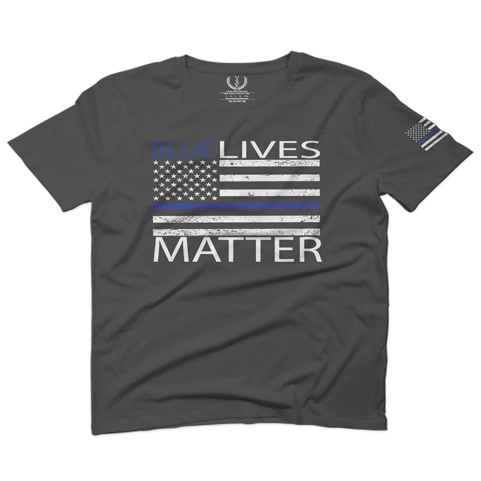 0181. Blue Lives Matter American Flag Thin Blue Line USA Police Support Patriotic Style for Men T Shirt (Charcoal Medium)