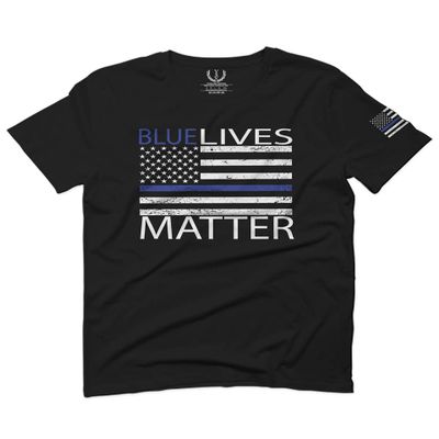 0181. Blue Lives Matter American Flag Thin Blue Line USA Police Support Patriotic Style for Men T Shirt (Black Medium)