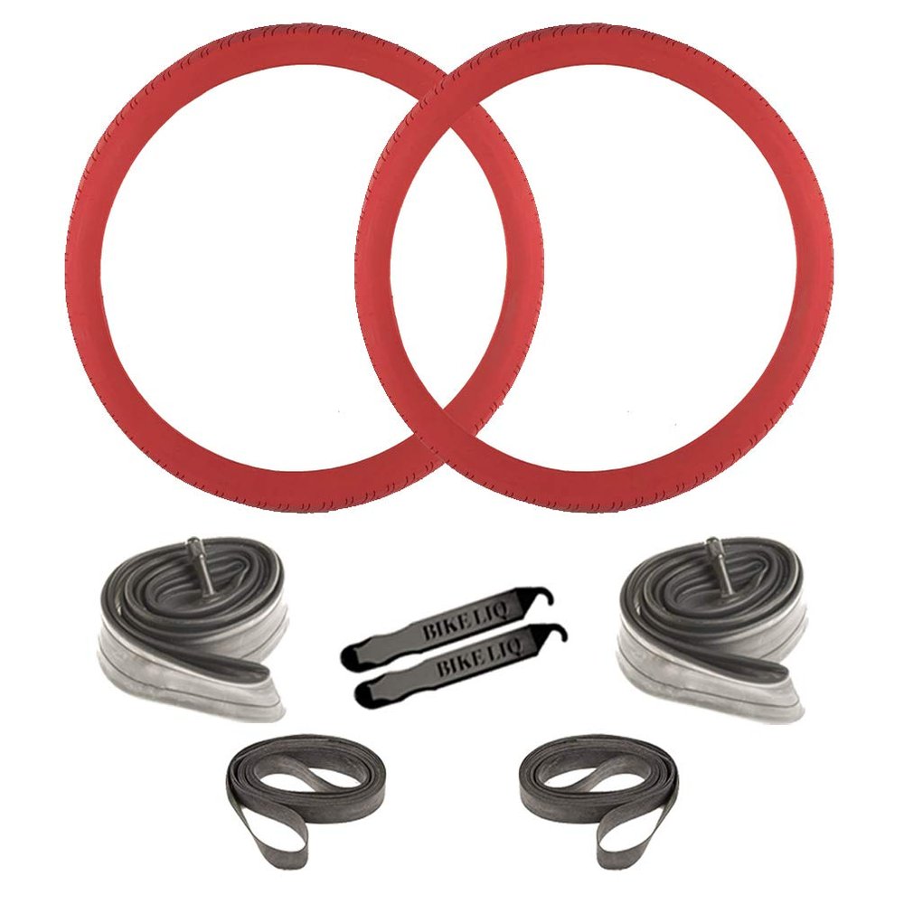 Sunlite City Tire CST1218 OEM 26 x 2.125 Wire Bead Street Durable Town Tube Rim Strip Lever Bundle (Red)
