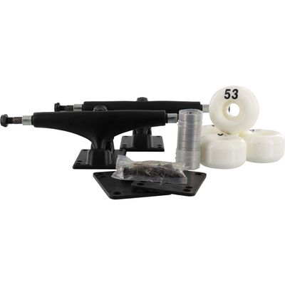 Essentials Black Trucks with 53mm White Wheels, Bearings & Hardware Kit - 5.5" Hanger 8.25" Axle (Set of 2)