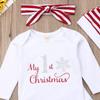 4Pcs Newborn Baby Girls Boys Christmas Outfits My 1st Christmas Romper Tops Striped Pants Hat Headband Set (Red, 6-12M) view 3