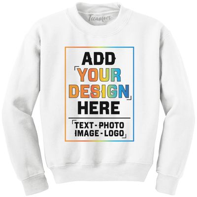 TEEAMORE Custom Youth Crewneck Sweatshirts Add Your Text Personalized Team Name Number White