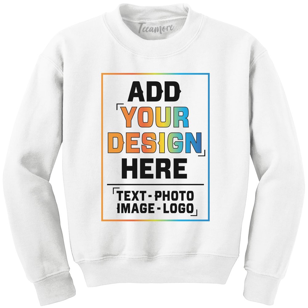 TEEAMORE Custom Youth Crewneck Sweatshirts Add Your Text Personalized Team Name Number White