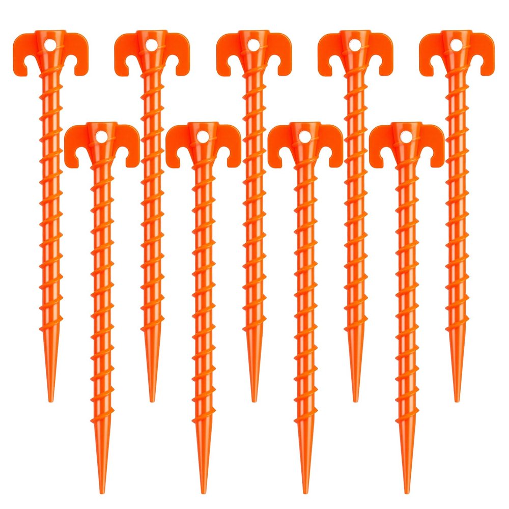 Hikemax 15 Pack Plastic Spiral Tent Stakes - 10 Inch Heavy Duty Screw-in Sand Anchors Pegs - Windproof Plastic Ground Anchor Stakes for Secure Tents, Inflatables, Canopies, Tarps, Garden Structures