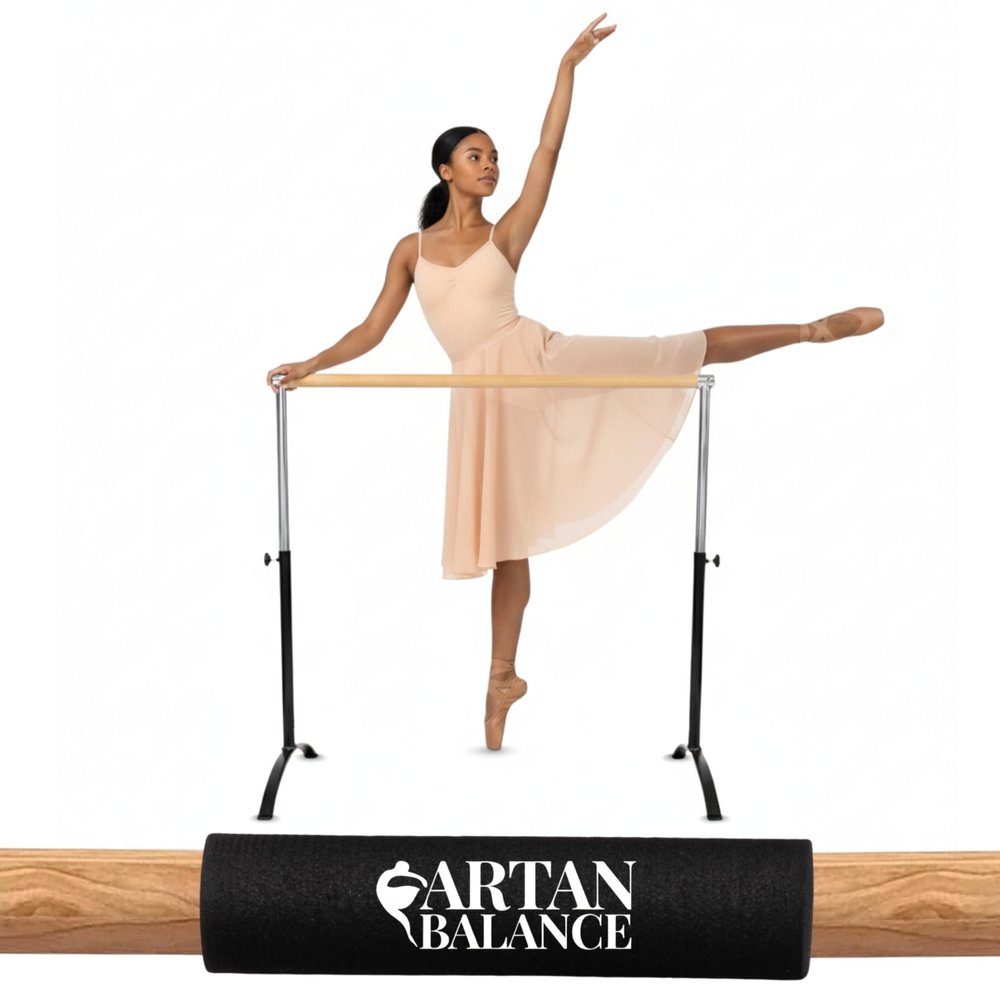 Artan Balance Ballet Barre Portable for Home or Studio, Adjustable Bar for Stretch, Pilates, Dance or Active Workouts, Single or Double, Kids and Adults (Curved Leg Single Bar Lower Extra Bar 4 FT)