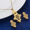 Ethiopian Cross Pendant Earring Set 24k African Gold Cross Symbol Jewelry Set view 2
