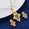 Ethiopian Cross Pendant Earring Set 24k African Gold Cross Symbol Jewelry Set view 3