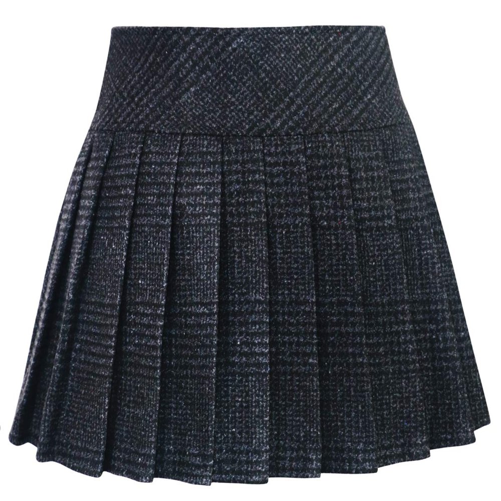 chouyatou Women's Casual Plaid High Waist A-Line Pleated Skirt (Large, H344-Charcoal)