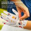 Amy Sport Women's Golf Gloves Left Right Hand with Ball Marker Rain Grip Leather Pack, Ladies Golf Glove All Weather Breathable Soft Size Small Medium Large XL (Wine&Golf, Small-Worn on Right Hand) view 4