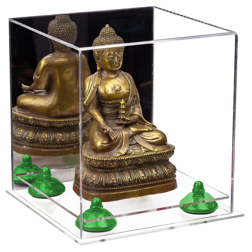 Better Display Cases Versatile Acrylic Display Case - Small Rectangle Box with Mirror, Green Risers and Clear Base 8" x 8" x 8.5" (A015-GRR)