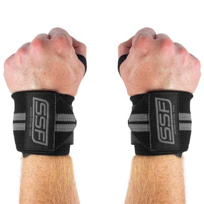 SERIOUS STEEL FITNESS Weightlifting & Powerlifting Wrist Support w/Thumb Loop | Sold as Pair! (Black/Gray Line, 18")