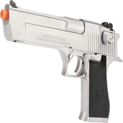 Evike Airsoft - WE-Tech Airsoft Silver DE 50 AE Metal Blowback Airsoft Pistol by Cybergun