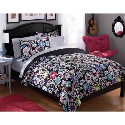 Casa Paradise Black Floral Bed in A Bag Set, Full
