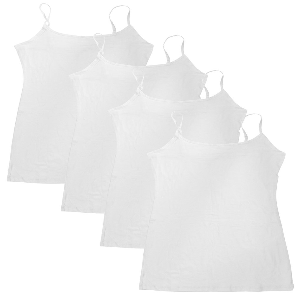 4 Pack: Active Basic Cami Tanks in Many Colors - White, White, White, White, Medium