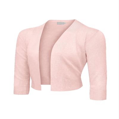 Women's Classic 3/4 Sleeve Open Front Lightweight Cropped Cardigans Sweaters (S-XL) WCD001 - Dust Pink - Small - A1A
