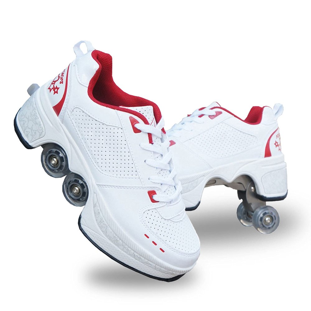MLyzhe Deformation Roller Shoes Male and Female Skating Shoes Adult Children's Automatic Walking Shoes Invisible Pulley Shoes Skates with Double-Row Deform Wheel
