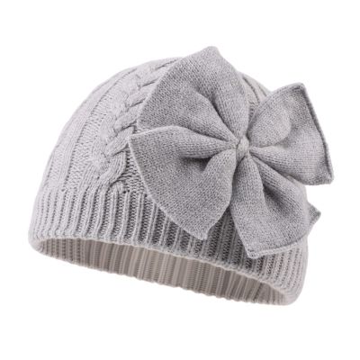 JANGANNSA Winter Warm Knitted Baby Hat for Girls Cotton Lined Infant Toddler Hat Autumn Cute Bow Classic Girls Beanie 0-6Y (Gray, L)