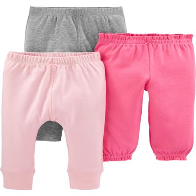 Carter's Baby Girls 3-Pack Pants, Gray/Pink, 3 Months US