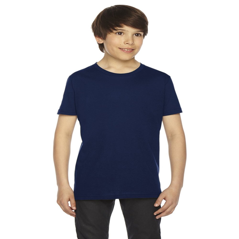 American Apparel Unisex Kids' Fine Jersey Crewneck Short Sleeve T-Shirt, Navy, Youth: 8