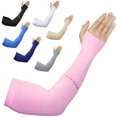 Arm Sleeves For Women & Men UV Sun Protection Cooling Arm Sleeves for Women With Thumb Holes For Tattoo Cover Up Yoga Cycling Golfing Gaming Fishing Gardening Arm Compression Sleeves Girl 1 Pair Pink
