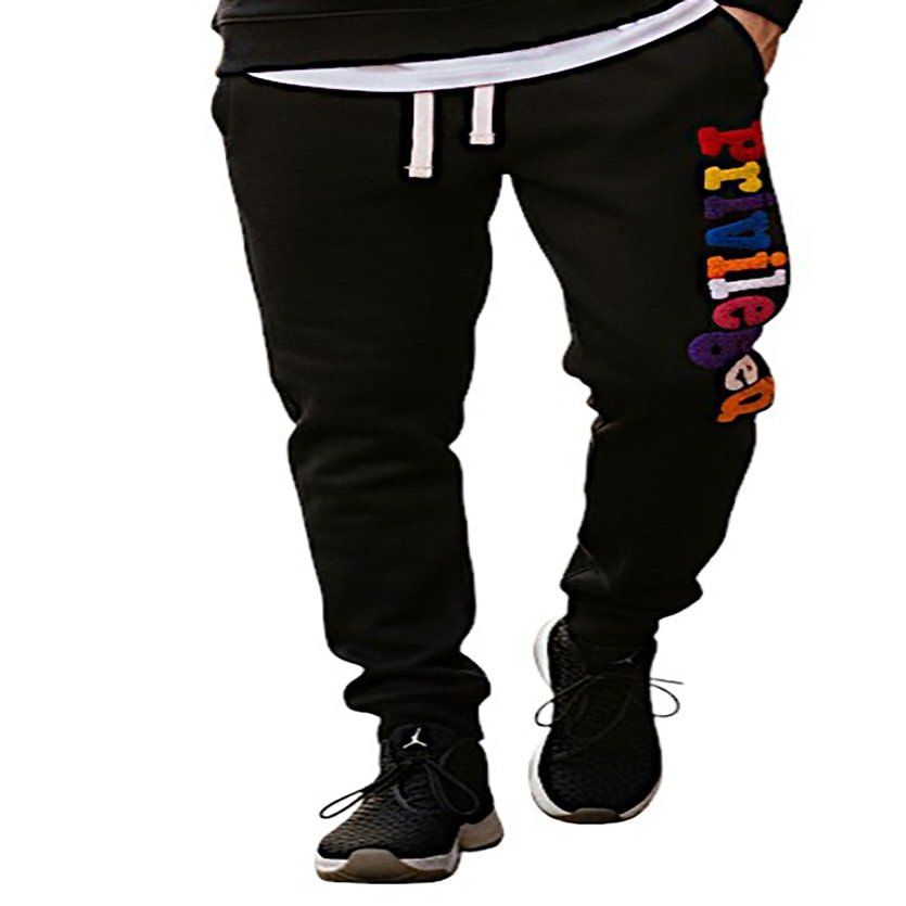 SCREENSHOT SPORTS-P11977 Mens Premium Hip Hop Fashion Pockets Fleece Pants - Athletic Jogger Chenille Embroidery Fitness Utility Sweatpants-Black-XLarge