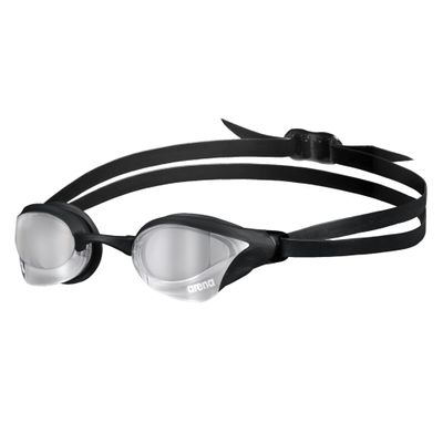 ARENA Unisex Cobra Core Swipe Anti-Fog Racing Swim Goggles for Men and Women Polycarbonate Mirror Lens, Silver/Black