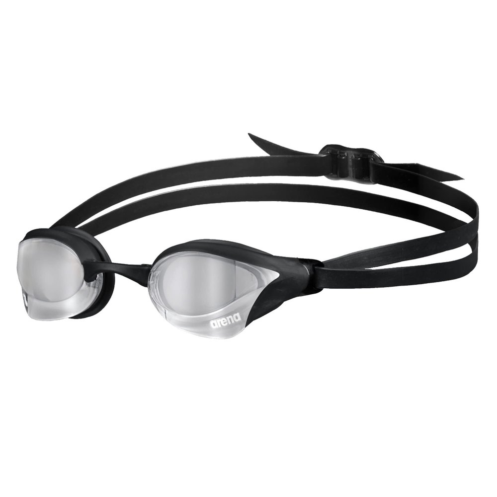 ARENA Unisex Cobra Core Swipe Anti-Fog Racing Swim Goggles for Men and Women Polycarbonate Mirror Lens, Silver/Black