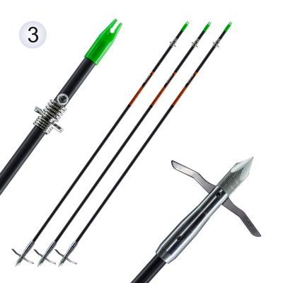 maifield Bowfishing Head Carbon-Fiber Arrow Shafts 2 Mechanical Barbs 2.5" Holding Area Archery Broadhead Fits 5/16" Fishing Arrow Shaft 3 PK (3 Pack- Carbon Fiber- Shaft)