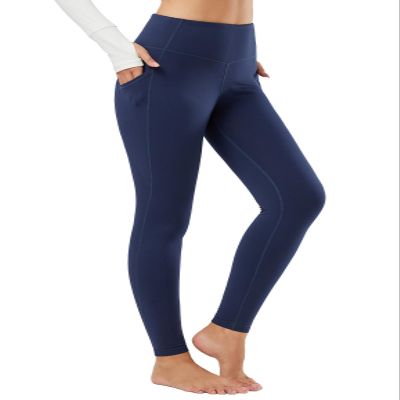 baleaf Women's Fleece Lined Leggings Thermal Warm Winter Tights High Waisted Thick Yoga Pants Cold Weather with Pockets Navy Blue L