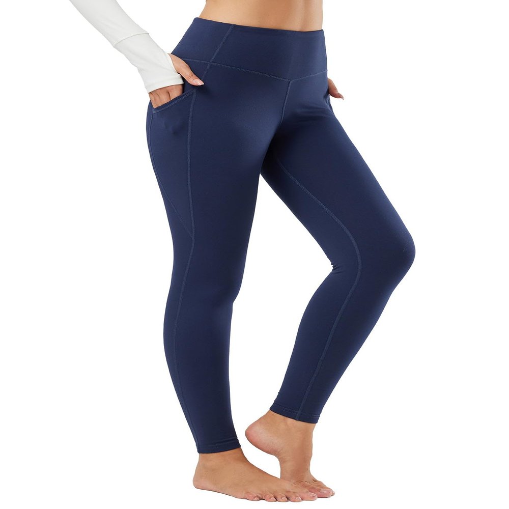 baleaf Women's Fleece Lined Leggings Thermal Warm Winter Tights High Waisted Thick Yoga Pants Cold Weather with Pockets Navy Blue L