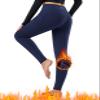 baleaf Women's Fleece Lined Leggings Thermal Warm Winter Tights High Waisted Thick Yoga Pants Cold Weather with Pockets Navy Blue L view 2