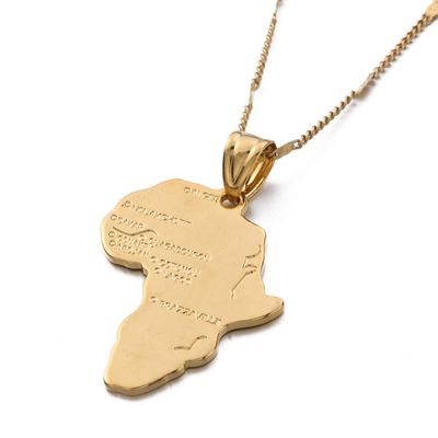 African Map Pendant Necklace Women 24K Gold Color Pendant Jewelry Men African Map Hiphop Item Wholesale (Gold)