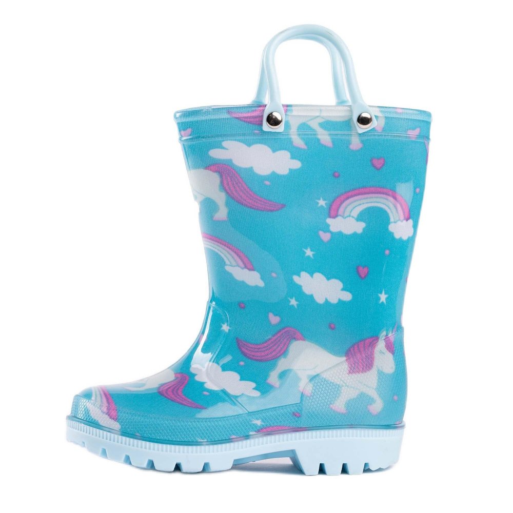 NORTY PVC Rain Boots for Kids - Waterproof PVC Boots Boys and Girls Solid & Printed Rainboots for Toddlers and Kids - Blue Unicorns