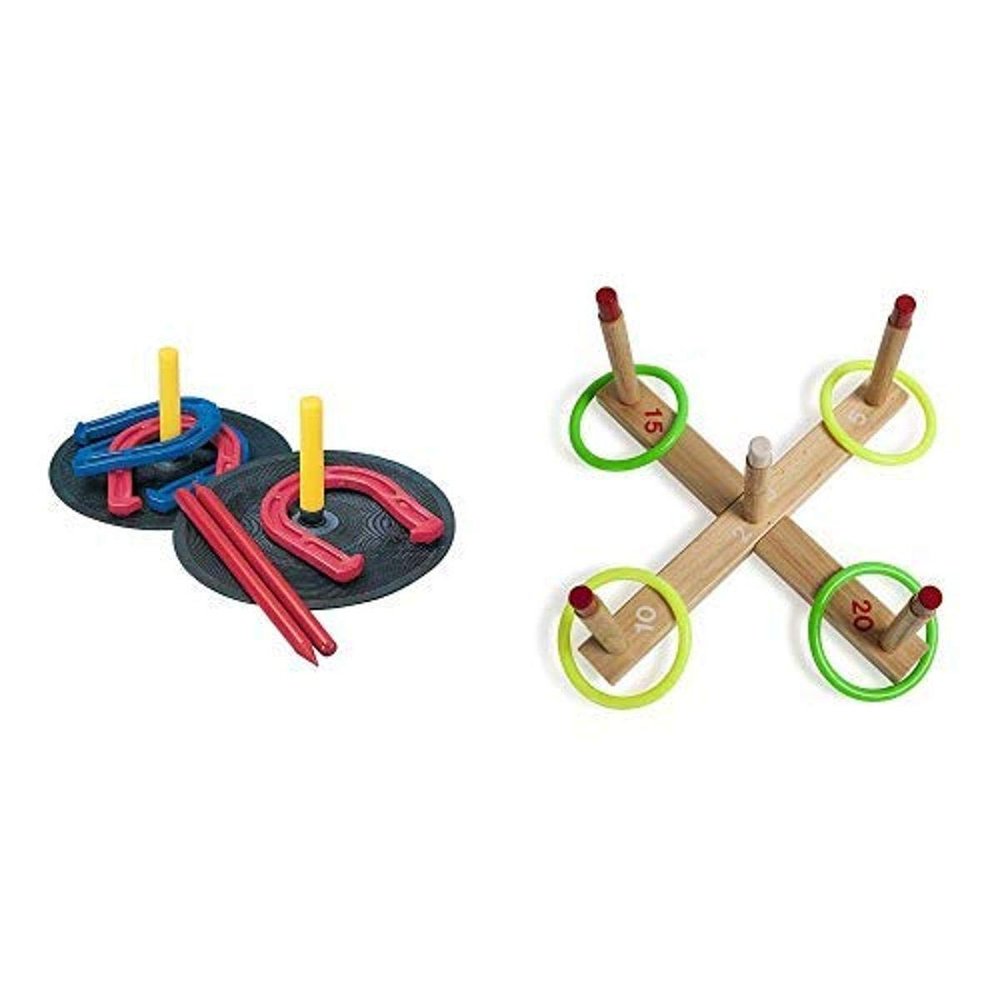 Champion Sports Rubber Horseshoe Set Wooden Ring Toss Set