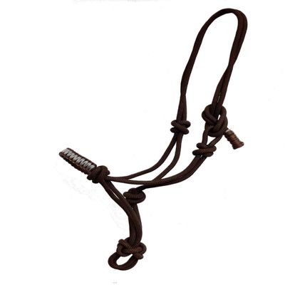 Y&Z Adjustable Nylon Horse Halter with Nylon Rope Lead (Brown & Grey, Cob)