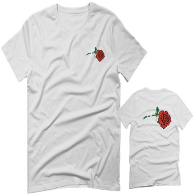 0184. dope Streetwear Graphic Good Vibe Red Rose Flowers Bones Hand Shaka for Men T Shirt (White, Small)